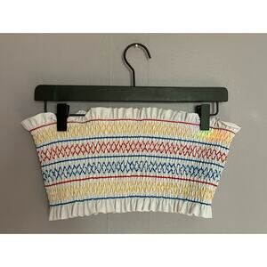 Retro smocked swim suit tube top‎ white yellow blue red Size Small